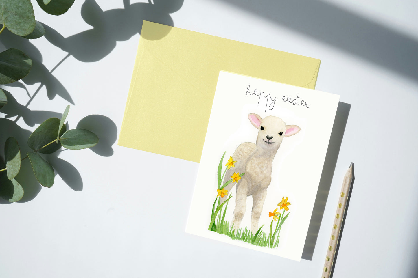 Spring Bloom – Easter Lamb & Daffodils Card
